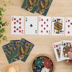Ornate Owl Green Forest Leaves Nature Decorative Playing Cards