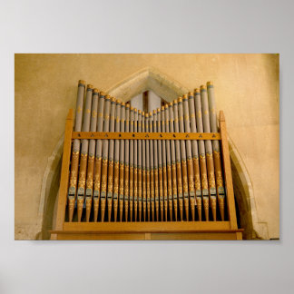 Ornate Painted Church Organ Pipes in Stone Arch Poster
