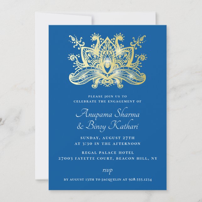 Ornate Paisley Golden Indian Engagement Party Invitation (Front)