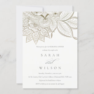 Ornate Paisley Ivory Gold Rehearsal Dinner Invite