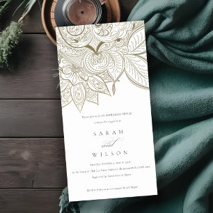 Ornate Paisley Ivory Gold Rehearsal Dinner Invite