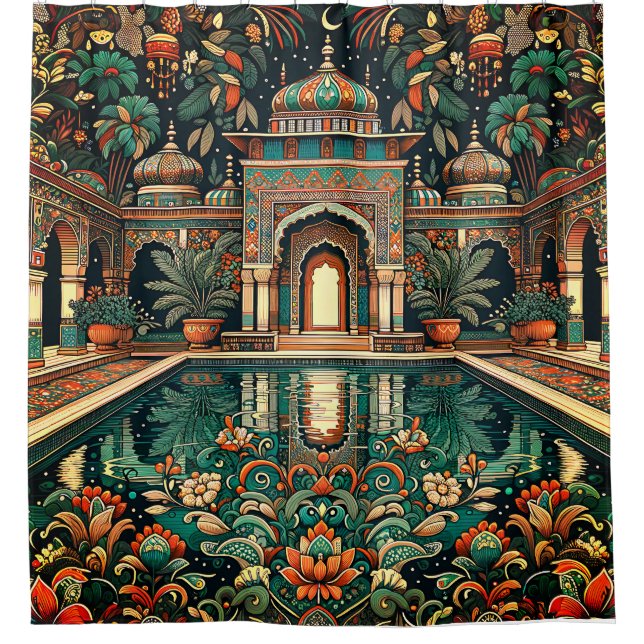 “Ornate Palace Pool Reflection" Shower Curtain (Front)