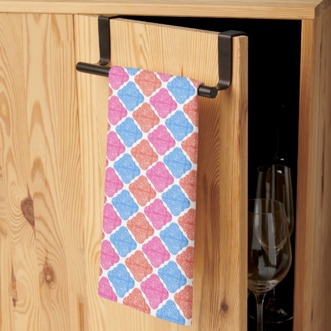 Ornate Patchwork Diamonds Pattern Tea Towel (Thirds Fold)