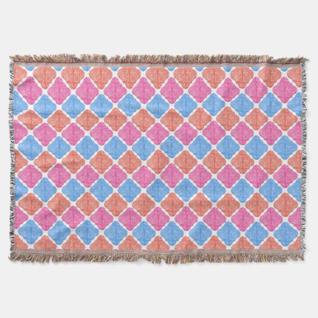Ornate Patchwork Diamonds Pattern Throw Blanket (Front)