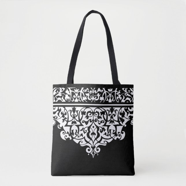 Ornate Pattern Black and White Customisable Tote Bag (Front)