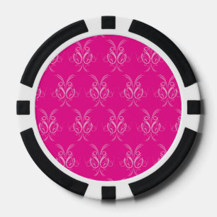 Ornate pattern hot pink poker chips