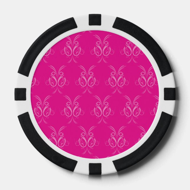 Ornate pattern hot pink poker chips (Front)