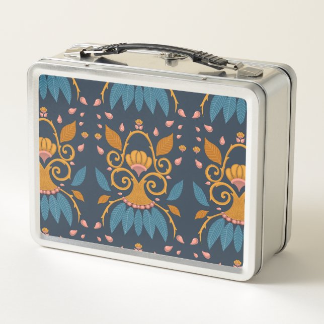 Ornate pattern Medieval style personalised Metal Lunch Box (Back)
