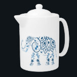 Ornate Patterned Blue Elephant<br><div class="desc">Stunning ethnic art teapot with decorative henna tattoo style elephant.</div>