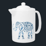 Ornate Patterned Blue Elephant<br><div class="desc">Stunning ethnic art teapot with decorative henna tattoo style elephant.</div>