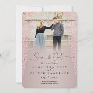 Ornate Peach Damask Save the Date Card