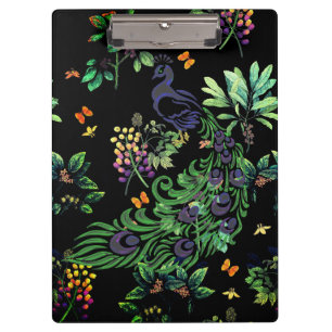 Ornate Peacock and Vintage Floral Clipboard