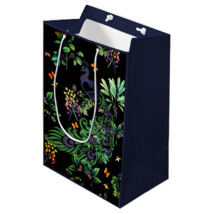 Ornate Peacock and Vintage Floral Medium Gift Bag