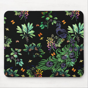 Ornate Peacock and Vintage Floral Mouse Mat