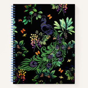 Ornate Peacock and Vintage Floral Notebook