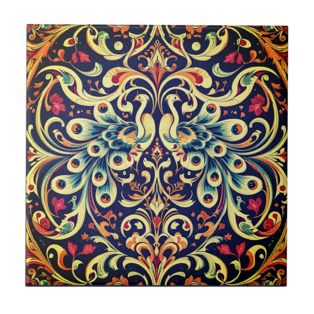 Ornate Peacock Ceramic Tile (Front)