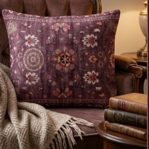 Ornate Persian Deep Plum Floral Paisley Accents Decorative Cushion