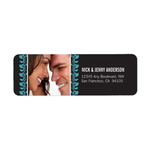 Ornate Photo Return Address Label (aqua) (Front)