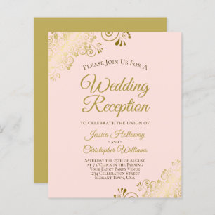 Ornate Pink & Gold Budget Wedding Reception Invite