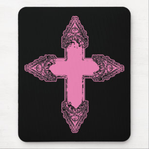 Ornate Pink Gothic Cross Mouse Mat