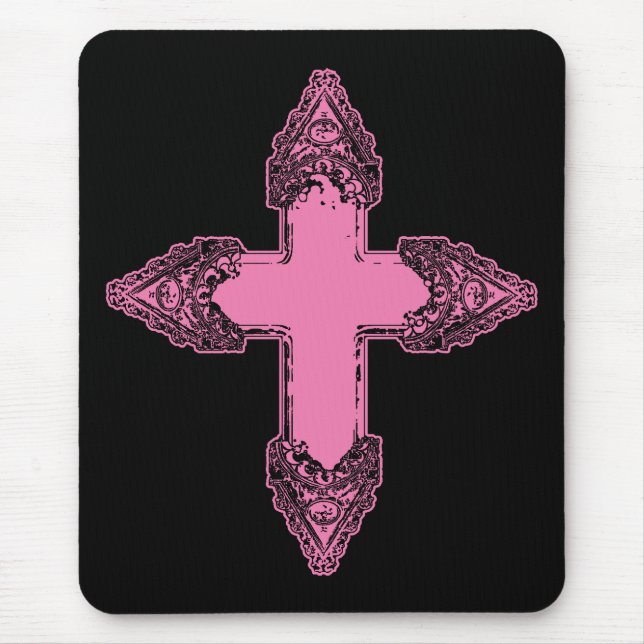 Ornate Pink Gothic Cross Mouse Mat (Front)