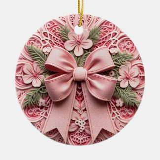Ornate Pink Lace Bow Ceramic Tree Decoration