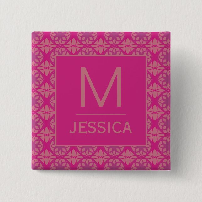 Ornate Pink Purple Geometric Pattern Personalised 15 Cm Square Badge (Front)
