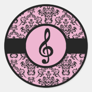 Ornate Pink Treble Clef Classic Round Sticker