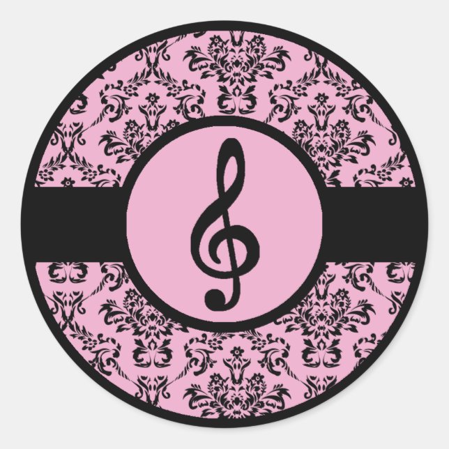 Ornate Pink Treble Clef Classic Round Sticker (Front)