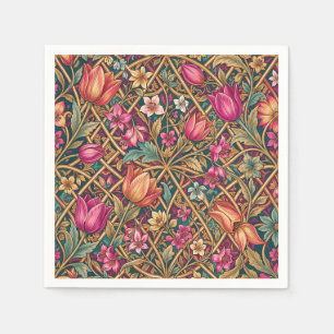 Ornate Pink Tulip Floral William Morris Style  Napkin