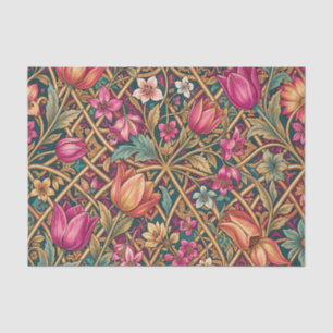 Ornate Pink Tulip Floral William Morris Style Tissue Paper