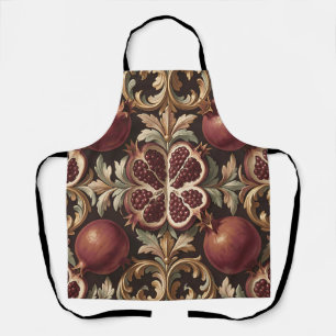 Ornate Pomegranate Fruit Baroque Pattern Dark Red Apron