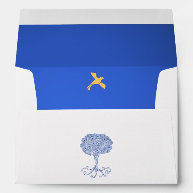 Ornate Princess Blue Tree of Life Bat Mitzvah Envelope (Back (Bottom))