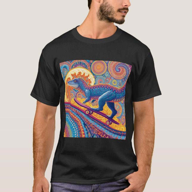 Ornate Psychedelic Dino Skater T-Shirt (Front)