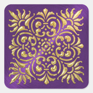 Ornate Purple and Gold Embossed Look Sticker