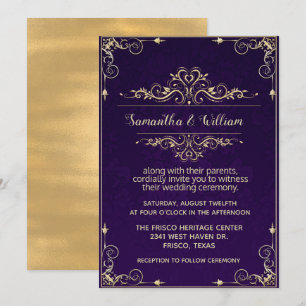 Ornate Purple and Gold Wedding Invitation