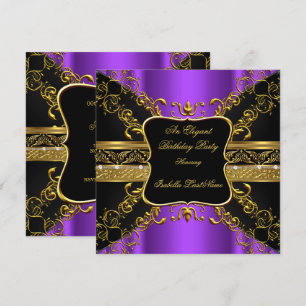 Ornate Purple Black Gold Birthday Party Invitation