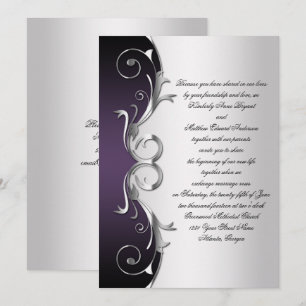 Ornate Purple Black Silver Wedding Celebration Invitation