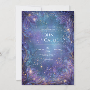 Ornate Purple Celestial Floral Galaxy Wedding Invitation