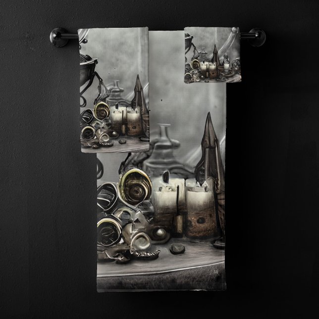 Ornate Purple Crystal Ball and Witchcraft Items Bath Towel Set (Creator Uploaded)