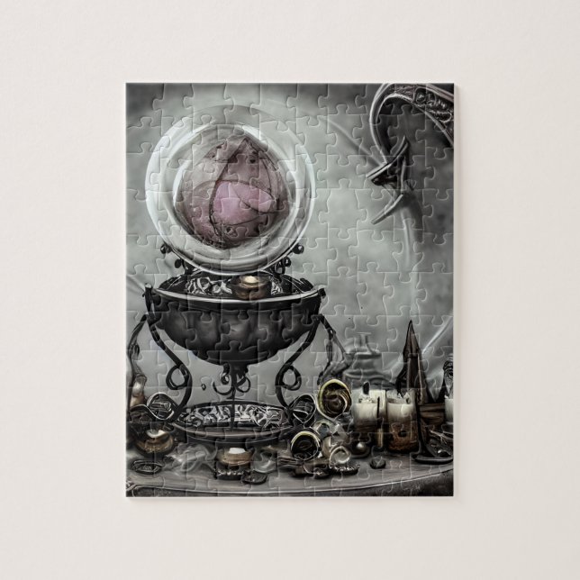 Ornate Purple Crystal Ball and Witchcraft Items Jigsaw Puzzle (Vertical)
