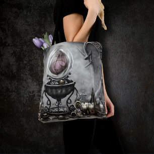 Ornate Purple Crystal Ball and Witchcraft Items Tote Bag