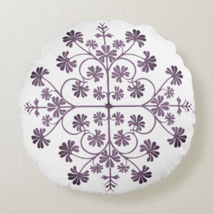 Ornate Purple Geometric Pattern Round Cushion