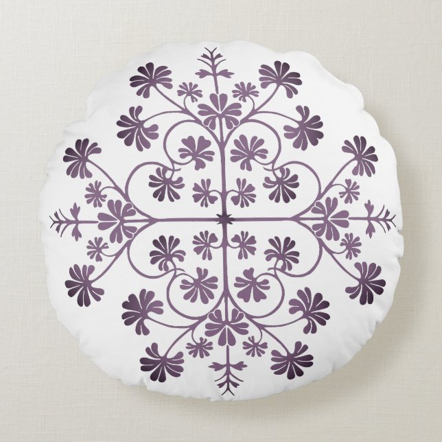 Ornate Purple Geometric Pattern Round Cushion (Front)
