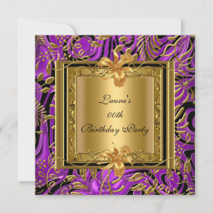 Ornate Purple Gold Damask Birthday Party Invitation