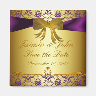 Ornate Purple gold Damask Save the Date Magnet
