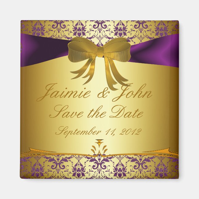 Ornate Purple gold Damask Save the Date Magnet (Front)