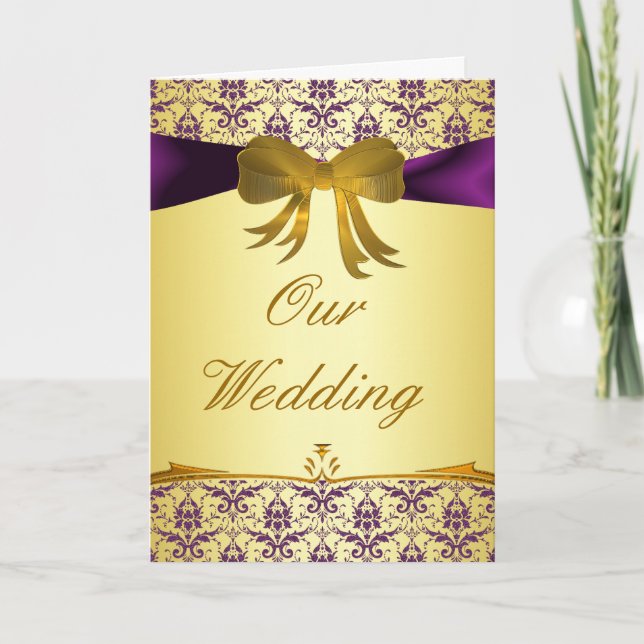 Ornate Purple Gold Damask Wedding Invitations (Front)