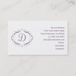 Ornate Purple Pearlized Monogram Business Card