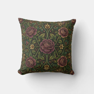 Ornate Purple Rose William Morris Style Floral Cushion
